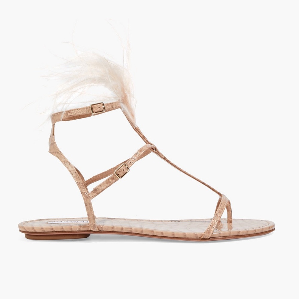 Aquazzura Tan Feather Sandals